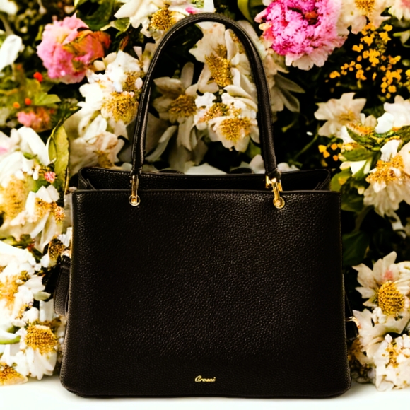 Black Pebbled Leather Double Top Handle Handbag - Picture 3 of 6